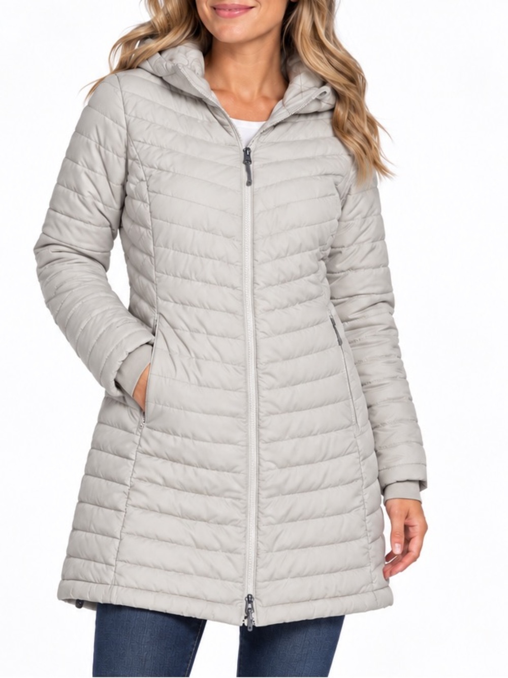 Columbia Omni-Heat long cream puffer jacket coat women’s medium